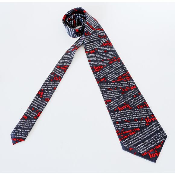 VTG 90s Love Valentines Cupid Dictionary Print Tie Wedding Sweetheart Novelty - Picture 8 of 14
